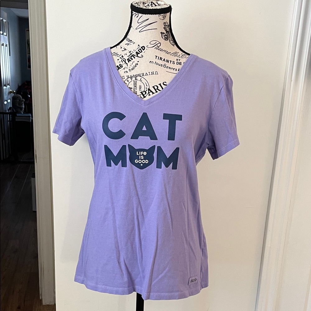 💗Life Is Good Lavender Cat Mom Tee